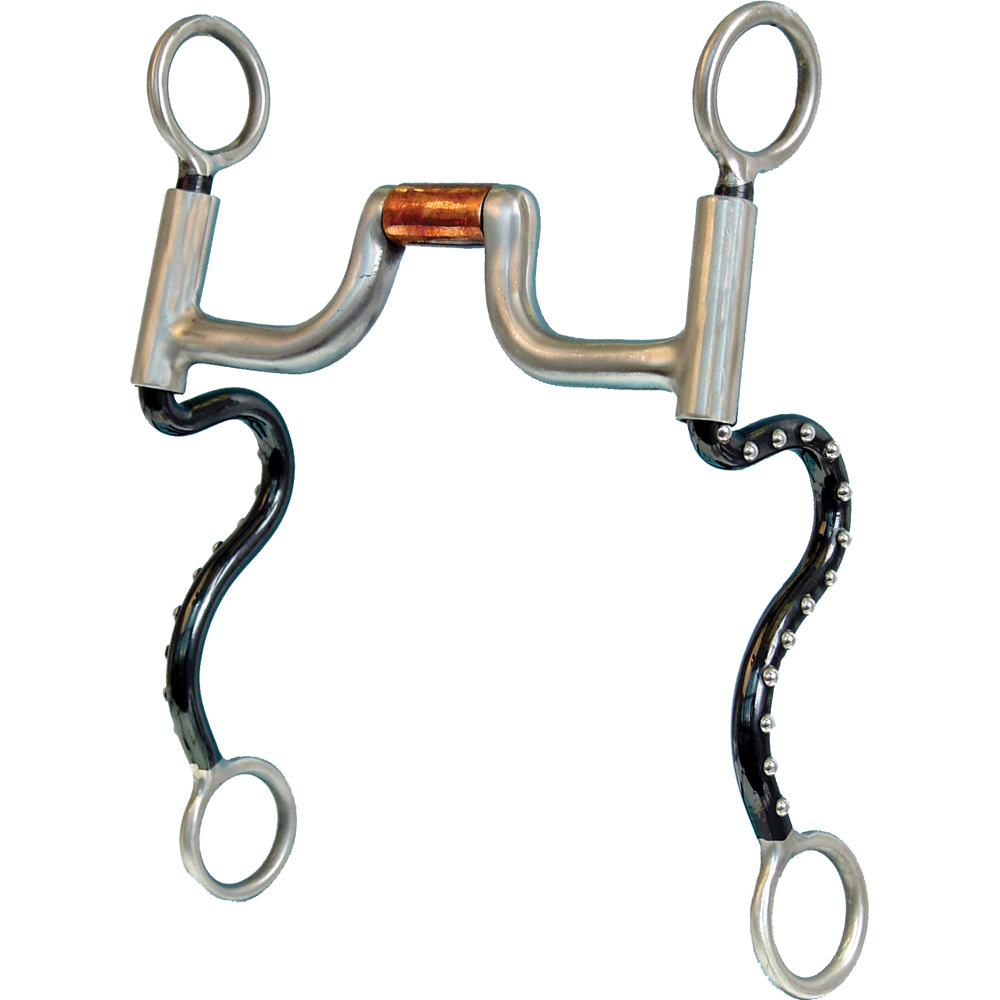 Black Steel S Shank Hinged Port Bit with Copper Roller & Inlays Oxbow Tack