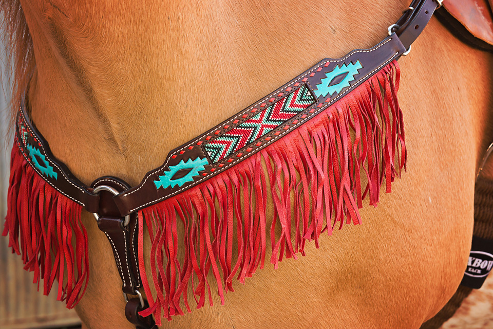 Aztec Beaded Breast Collar with Fringe Oxbow Tack